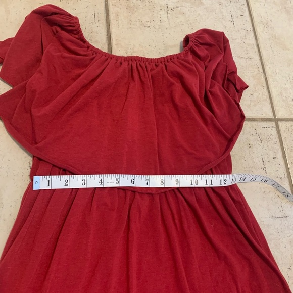 Flowy Red Off-the-Shoulder Maxi Dress - Boho Chic- S - Picture 2 of 7